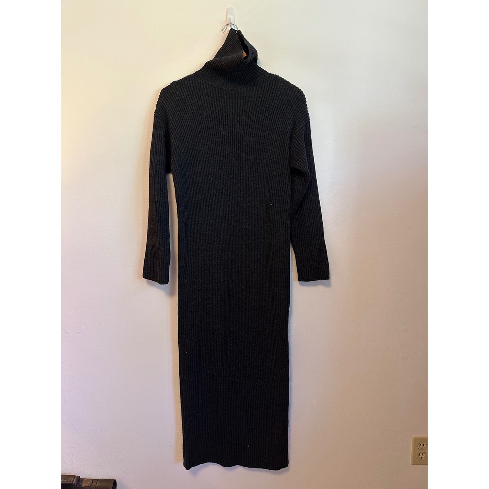 DKNY Donna Karan 100% Wool Ribbed Turtleneck Sweater Dress in Black | Size Small